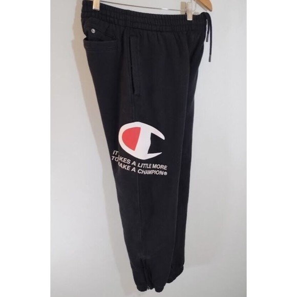 Champion Men Small Black Jogger Pants Sweatpants Snap Pockets Zipper Leg - Picture 7 of 12